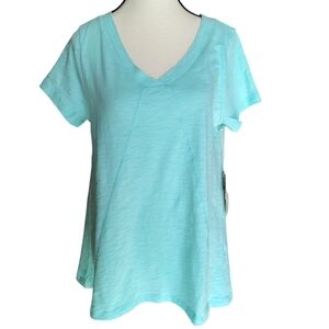 Escape by Habitat Seaglass Blue Cotton V-Neck Relaxed Tee Size S NWT